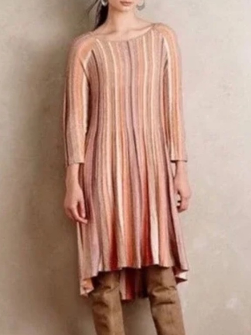 Moth Anthropologie XS Blush Striped Wool Alpaca Blend Boho Knit Nora Swing Dress